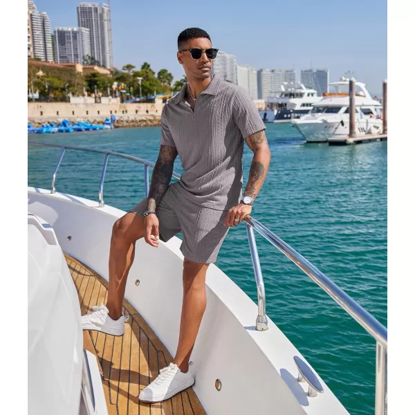 COOFANDY Men's 2 Pieces Outfits Casual Quarter Zip Polo Shirt and Shorts Set Athletic Jogging Summer Tracksuit