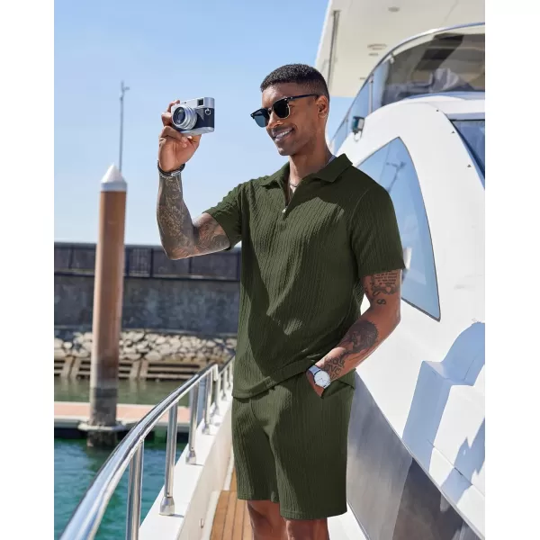 COOFANDY Men's 2 Pieces Outfits Casual Quarter Zip Polo Shirt and Shorts Set Athletic Jogging Summer Tracksuit