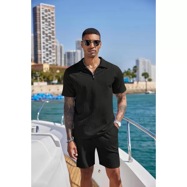 COOFANDY Men's 2 Pieces Outfits Casual Quarter Zip Polo Shirt and Shorts Set Athletic Jogging Summer Tracksuit