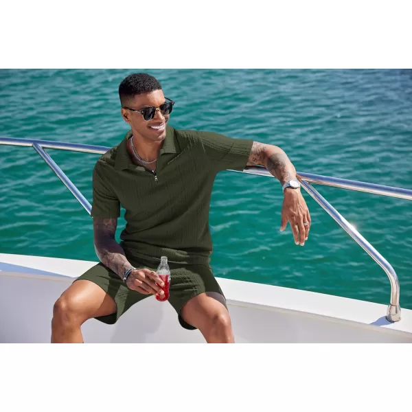 COOFANDY Men's 2 Pieces Outfits Casual Quarter Zip Polo Shirt and Shorts Set Athletic Jogging Summer Tracksuit