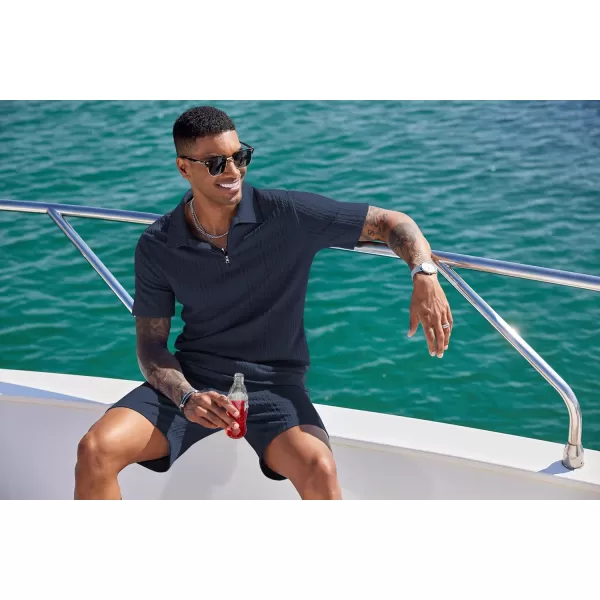 COOFANDY Men's 2 Pieces Outfits Casual Quarter Zip Polo Shirt and Shorts Set Athletic Jogging Summer Tracksuit