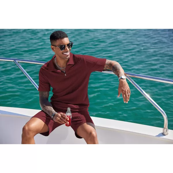COOFANDY Men's 2 Pieces Outfits Casual Quarter Zip Polo Shirt and Shorts Set Athletic Jogging Summer Tracksuit