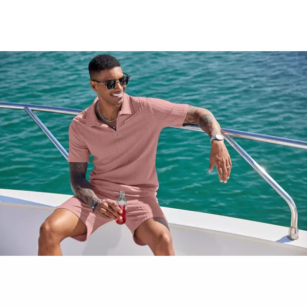 COOFANDY Men's 2 Pieces Outfits Casual Quarter Zip Polo Shirt and Shorts Set Athletic Jogging Summer Tracksuit