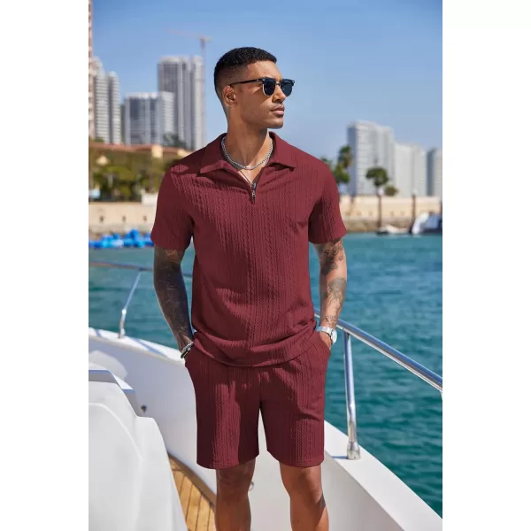 COOFANDY Men's 2 Pieces Outfits Casual Quarter Zip Polo Shirt and Shorts Set Athletic Jogging Summer Tracksuit