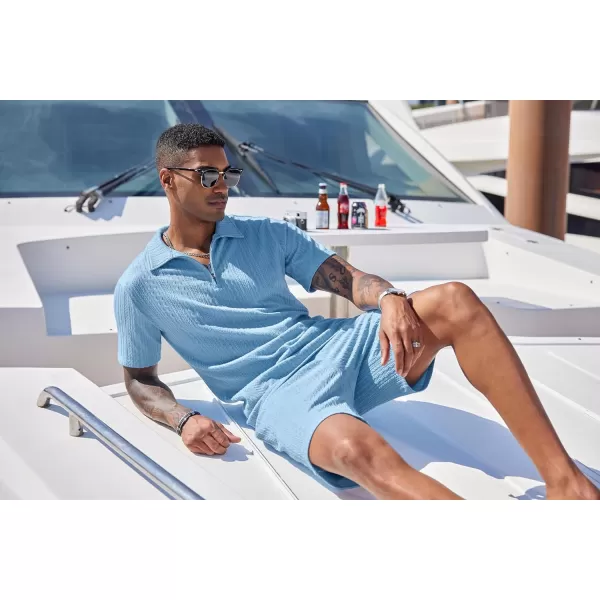 COOFANDY Men's 2 Pieces Outfits Casual Quarter Zip Polo Shirt and Shorts Set Athletic Jogging Summer Tracksuit