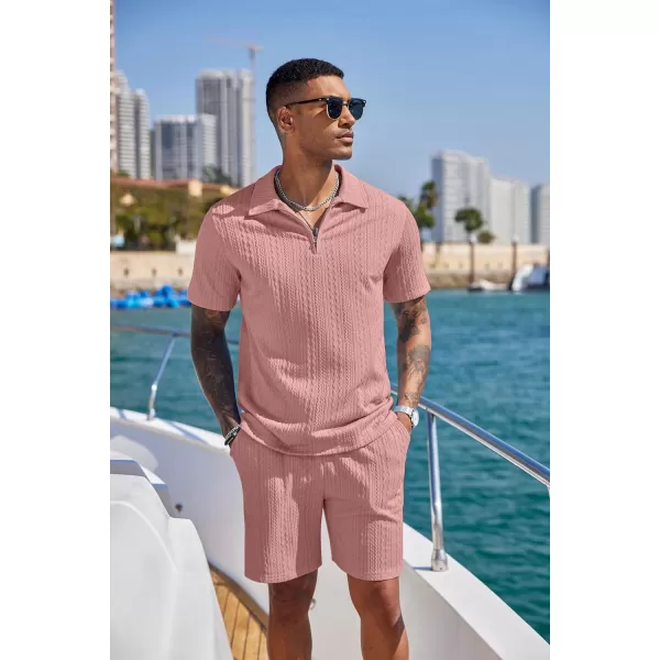 COOFANDY Men's 2 Pieces Outfits Casual Quarter Zip Polo Shirt and Shorts Set Athletic Jogging Summer Tracksuit