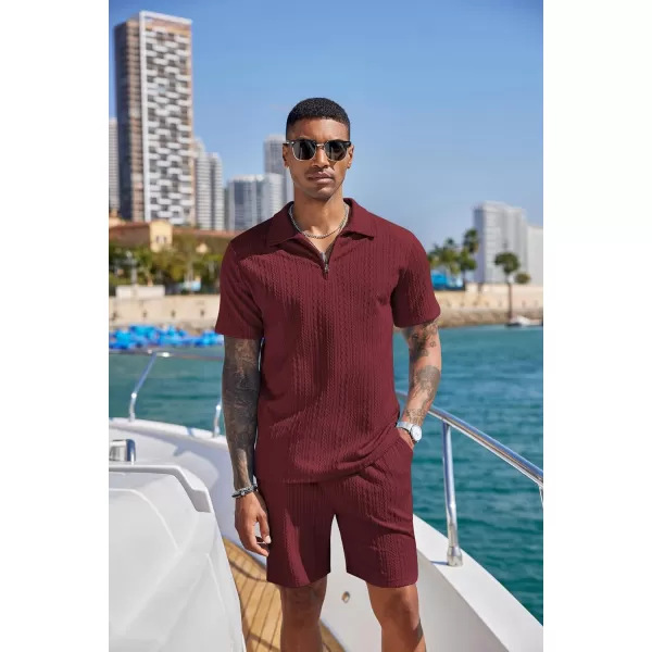 COOFANDY Men's 2 Pieces Outfits Casual Quarter Zip Polo Shirt and Shorts Set Athletic Jogging Summer Tracksuit