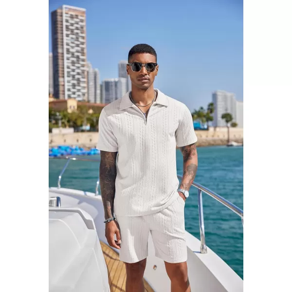 COOFANDY Men's 2 Pieces Outfits Casual Quarter Zip Polo Shirt and Shorts Set Athletic Jogging Summer Tracksuit