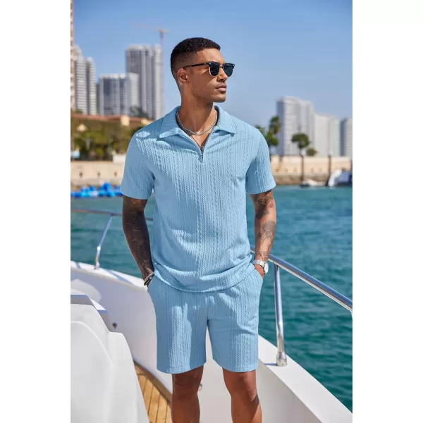 COOFANDY Men's 2 Pieces Outfits Casual Quarter Zip Polo Shirt and Shorts Set Athletic Jogging Summer Tracksuit