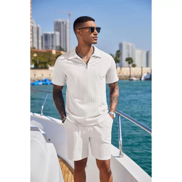 COOFANDY Men's 2 Pieces Outfits Casual Quarter Zip Polo Shirt and Shorts Set Athletic Jogging Summer Tracksuit