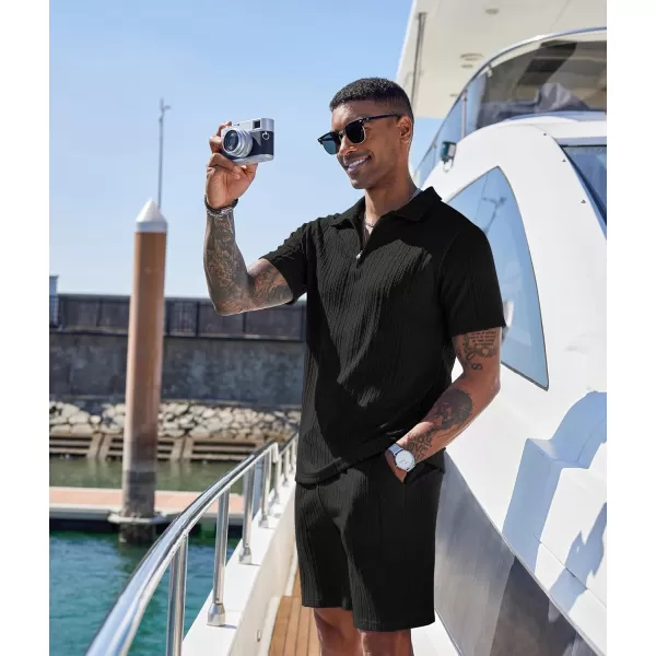 COOFANDY Men's 2 Pieces Outfits Casual Quarter Zip Polo Shirt and Shorts Set Athletic Jogging Summer Tracksuit