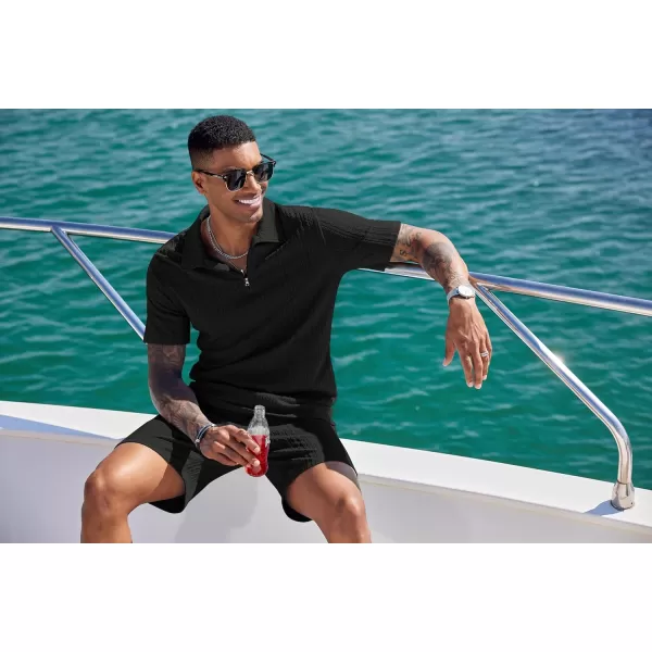 COOFANDY Men's 2 Pieces Outfits Casual Quarter Zip Polo Shirt and Shorts Set Athletic Jogging Summer Tracksuit