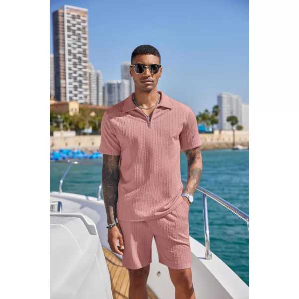 COOFANDY Men's 2 Pieces Outfits Casual Quarter Zip Polo Shirt and Shorts Set Athletic Jogging Summer Tracksuit