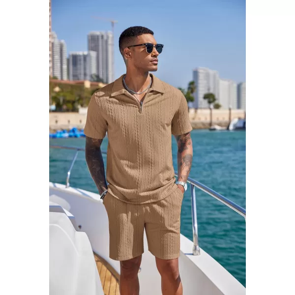 COOFANDY Men's 2 Pieces Outfits Casual Quarter Zip Polo Shirt and Shorts Set Athletic Jogging Summer Tracksuit