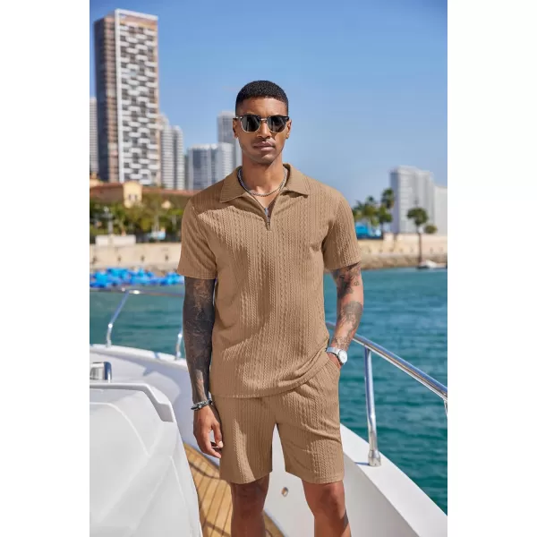 COOFANDY Men's 2 Pieces Outfits Casual Quarter Zip Polo Shirt and Shorts Set Athletic Jogging Summer Tracksuit