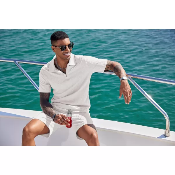 COOFANDY Men's 2 Pieces Outfits Casual Quarter Zip Polo Shirt and Shorts Set Athletic Jogging Summer Tracksuit