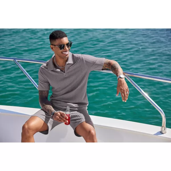 COOFANDY Men's 2 Pieces Outfits Casual Quarter Zip Polo Shirt and Shorts Set Athletic Jogging Summer Tracksuit