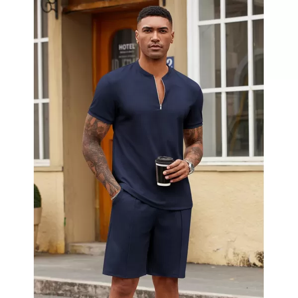 COOFANDY Men's 2 Pieces Outfits Casual Quarter Zip Polo T Shirt and Shorts Set Athletic Jogging Summer Tracksuit