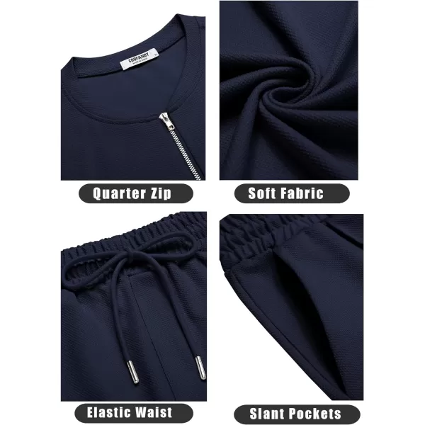 COOFANDY Men's 2 Pieces Outfits Casual Quarter Zip Polo T Shirt and Shorts Set Athletic Jogging Summer Tracksuit