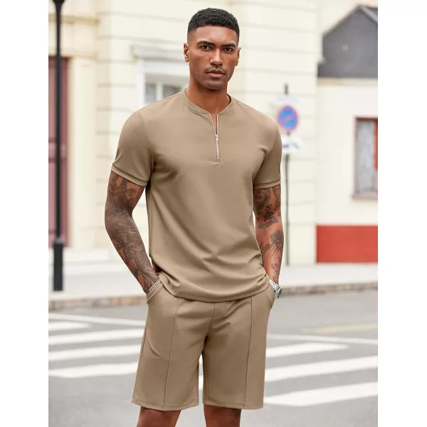 COOFANDY Men's 2 Pieces Outfits Casual Quarter Zip Polo T Shirt and Shorts Set Athletic Jogging Summer Tracksuit