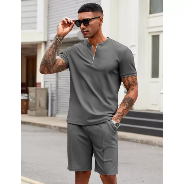COOFANDY Men's 2 Pieces Outfits Casual Quarter Zip Polo T Shirt and Shorts Set Athletic Jogging Summer Tracksuit