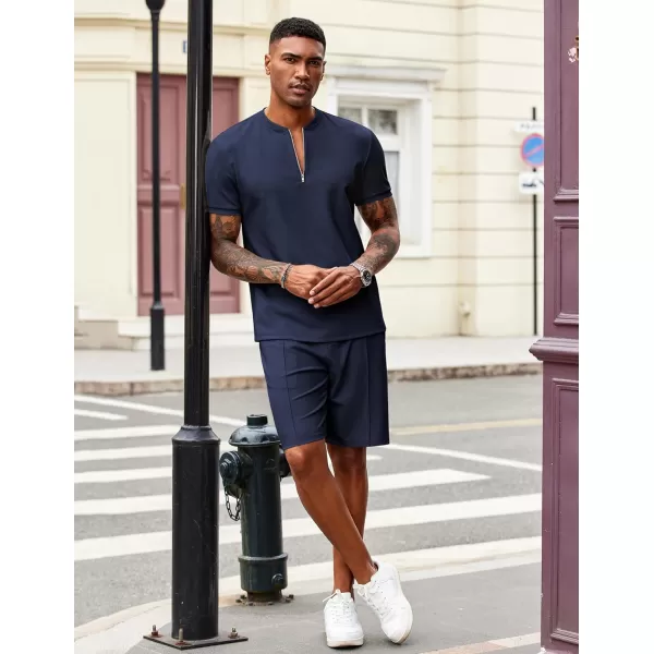 COOFANDY Men's 2 Pieces Outfits Casual Quarter Zip Polo T Shirt and Shorts Set Athletic Jogging Summer Tracksuit