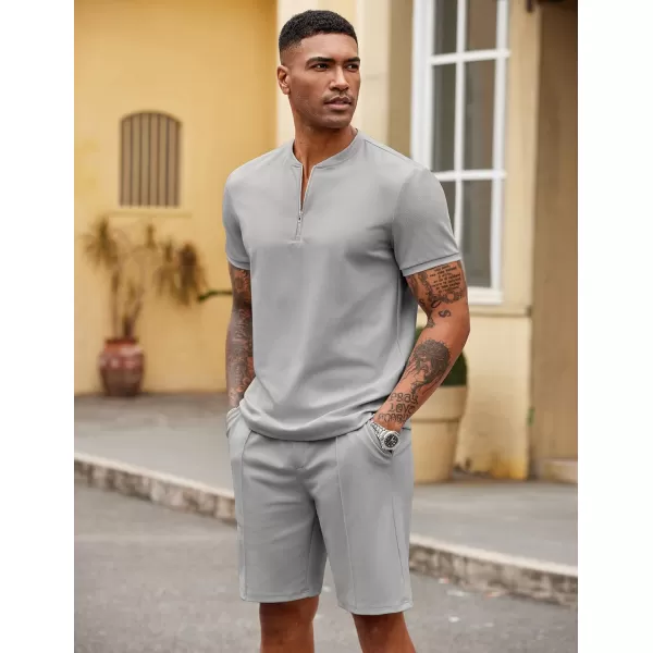 COOFANDY Men's 2 Pieces Outfits Casual Quarter Zip Polo T Shirt and Shorts Set Athletic Jogging Summer Tracksuit