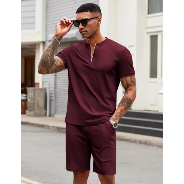 COOFANDY Men's 2 Pieces Outfits Casual Quarter Zip Polo T Shirt and Shorts Set Athletic Jogging Summer Tracksuit