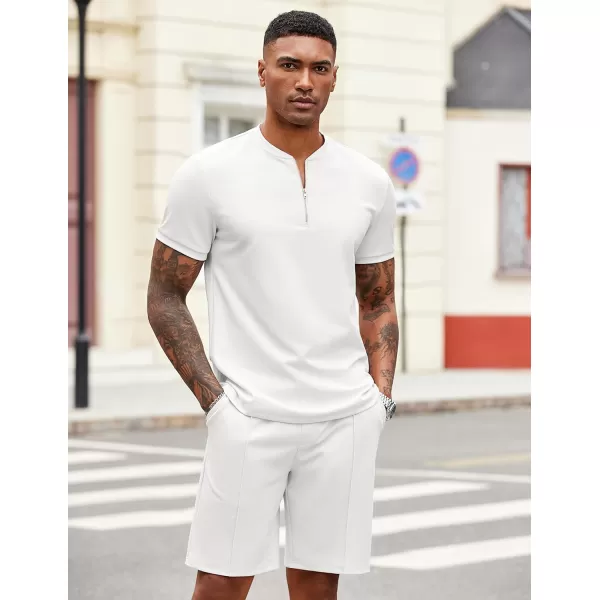 COOFANDY Men's 2 Pieces Outfits Casual Quarter Zip Polo T Shirt and Shorts Set Athletic Jogging Summer Tracksuit