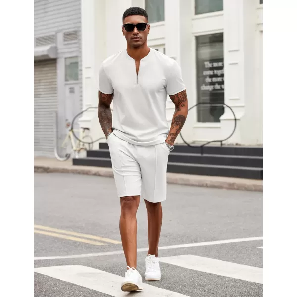 COOFANDY Men's 2 Pieces Outfits Casual Quarter Zip Polo T Shirt and Shorts Set Athletic Jogging Summer Tracksuit