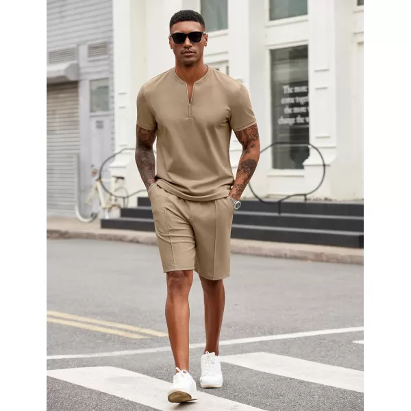 COOFANDY Men's 2 Pieces Outfits Casual Quarter Zip Polo T Shirt and Shorts Set Athletic Jogging Summer Tracksuit
