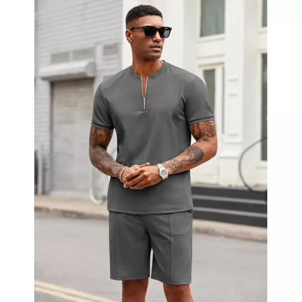 COOFANDY Men's 2 Pieces Outfits Casual Quarter Zip Polo T Shirt and Shorts Set Athletic Jogging Summer Tracksuit