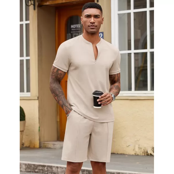COOFANDY Men's 2 Pieces Outfits Casual Quarter Zip Polo T Shirt and Shorts Set Athletic Jogging Summer Tracksuit