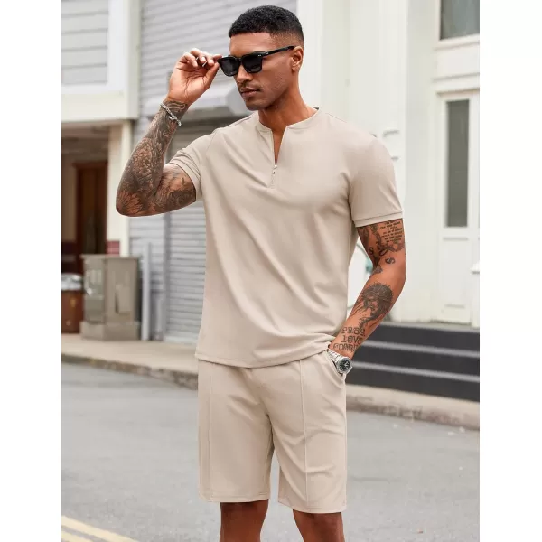 COOFANDY Men's 2 Pieces Outfits Casual Quarter Zip Polo T Shirt and Shorts Set Athletic Jogging Summer Tracksuit