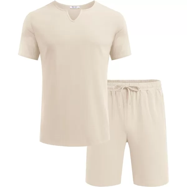 COOFANDY Men's 2 Pieces Short Sets Cotton Linen Shirts Short Sleeve Casual Beach Shorts Summer Yoga Outfits