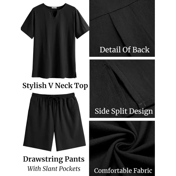 COOFANDY Men's 2 Pieces Short Sets Cotton Linen Shirts Short Sleeve Casual Beach Shorts Summer Yoga Outfits