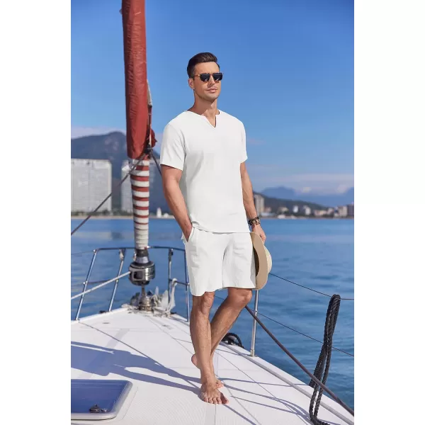 COOFANDY Men's 2 Pieces Short Sets Cotton Linen Shirts Short Sleeve Casual Beach Shorts Summer Yoga Outfits
