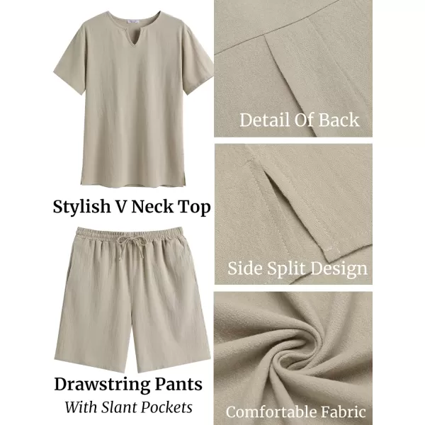 COOFANDY Men's 2 Pieces Short Sets Cotton Linen Shirts Short Sleeve Casual Beach Shorts Summer Yoga Outfits