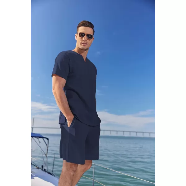COOFANDY Men's 2 Pieces Short Sets Cotton Linen Shirts Short Sleeve Casual Beach Shorts Summer Yoga Outfits