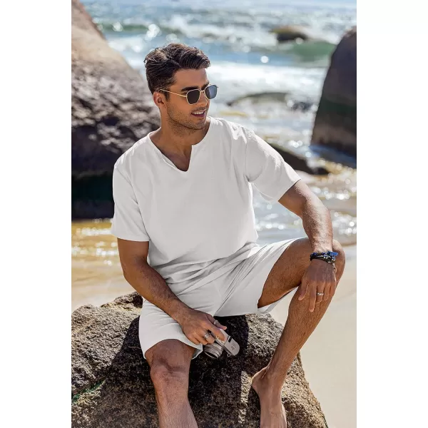 COOFANDY Men's 2 Pieces Short Sets Cotton Linen Shirts Short Sleeve Casual Beach Shorts Summer Yoga Outfits