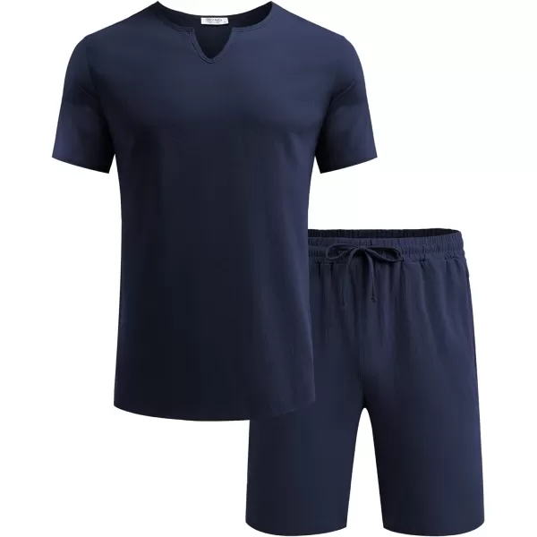 COOFANDY Men's 2 Pieces Short Sets Cotton Linen Shirts Short Sleeve Casual Beach Shorts Summer Yoga Outfits