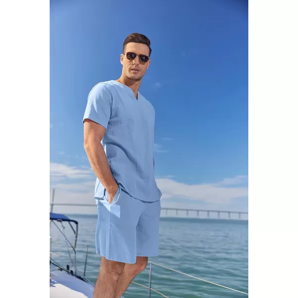 COOFANDY Men's 2 Pieces Short Sets Cotton Linen Shirts Short Sleeve Casual Beach Shorts Summer Yoga Outfits