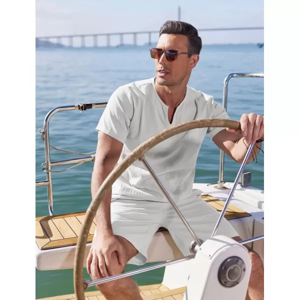 COOFANDY Men's 2 Pieces Short Sets Cotton Linen Shirts Short Sleeve Casual Beach Shorts Summer Yoga Outfits