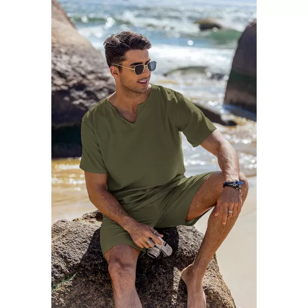 COOFANDY Men's 2 Pieces Short Sets Cotton Linen Shirts Short Sleeve Casual Beach Shorts Summer Yoga Outfits