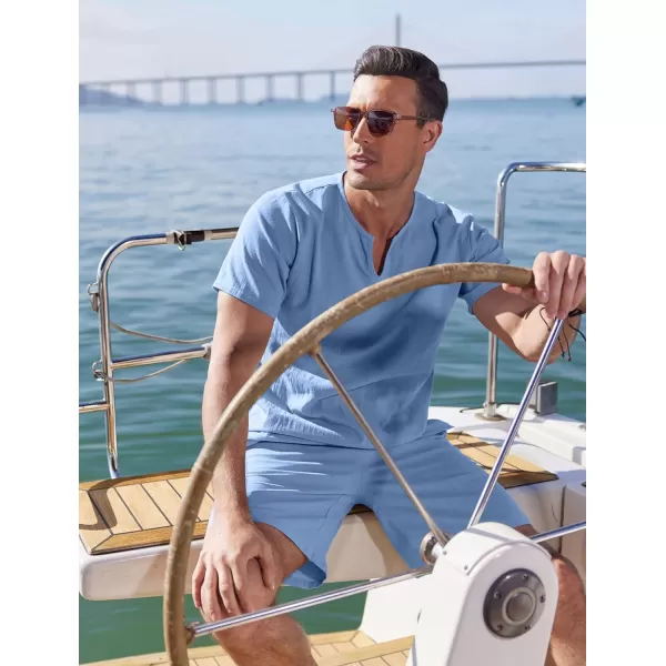 COOFANDY Men's 2 Pieces Short Sets Cotton Linen Shirts Short Sleeve Casual Beach Shorts Summer Yoga Outfits