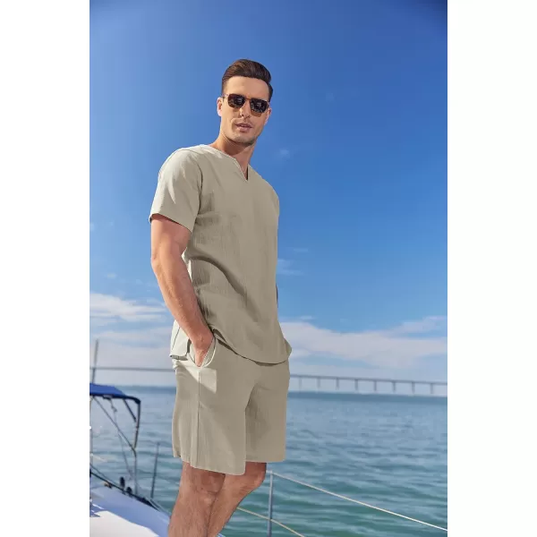 COOFANDY Men's 2 Pieces Short Sets Cotton Linen Shirts Short Sleeve Casual Beach Shorts Summer Yoga Outfits