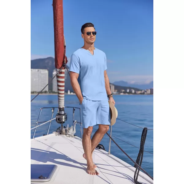 COOFANDY Men's 2 Pieces Short Sets Cotton Linen Shirts Short Sleeve Casual Beach Shorts Summer Yoga Outfits