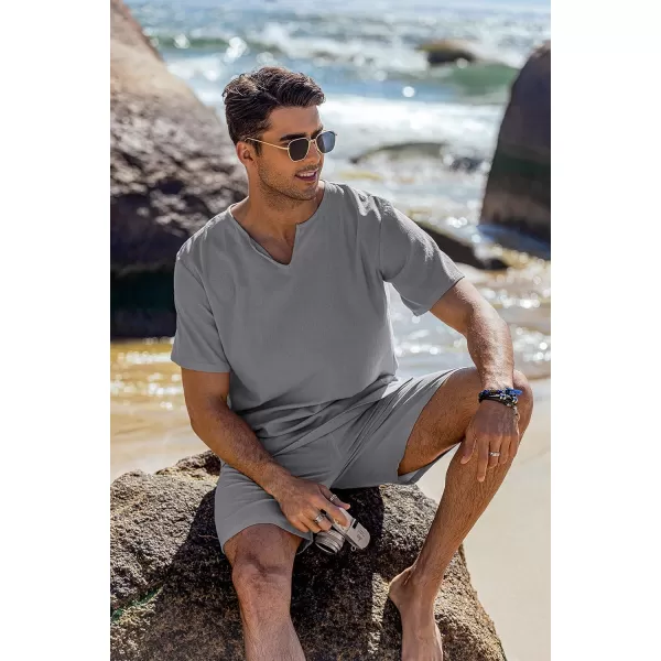 COOFANDY Men's 2 Pieces Short Sets Cotton Linen Shirts Short Sleeve Casual Beach Shorts Summer Yoga Outfits
