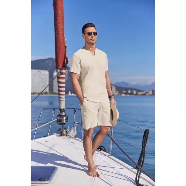 COOFANDY Men's 2 Pieces Short Sets Cotton Linen Shirts Short Sleeve Casual Beach Shorts Summer Yoga Outfits