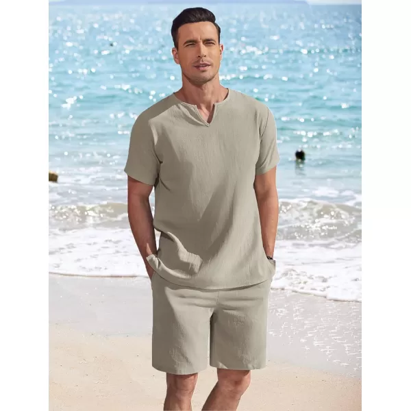 COOFANDY Men's 2 Pieces Short Sets Cotton Linen Shirts Short Sleeve Casual Beach Shorts Summer Yoga Outfits